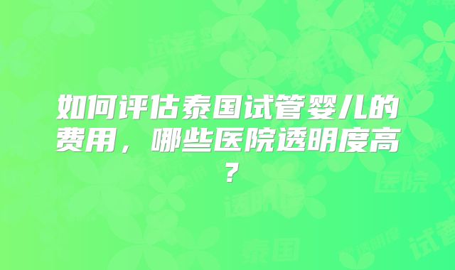 如何评估泰国试管婴儿的费用,哪些医院透明度高?
