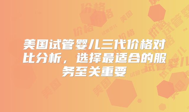 美国试管婴儿三代价格对比分析，选择最适合的服务至关重要