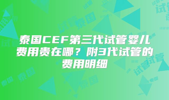 泰国CEF第三代试管婴儿费用贵在哪?附3代试管的费用明细