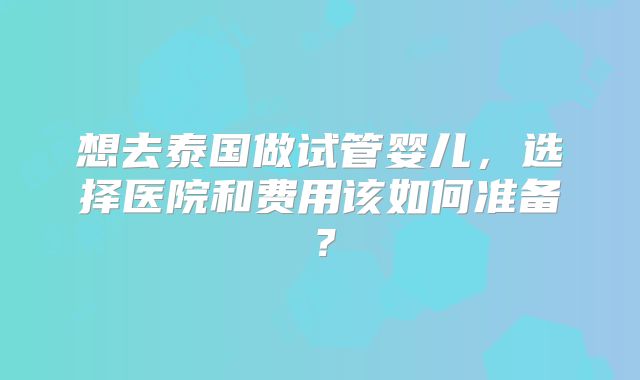 想去泰国做试管婴儿,选择医院和费用该如何准备?
