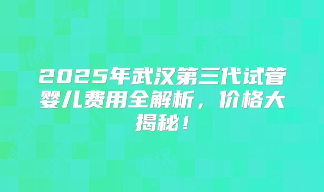 2025年武汉第三代试管婴儿费用全解析,价格大揭秘!