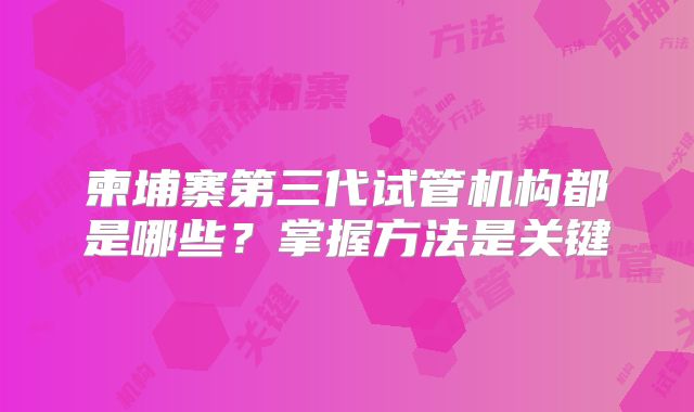 柬埔寨第三代试管机构都是哪些?掌握方法是关键