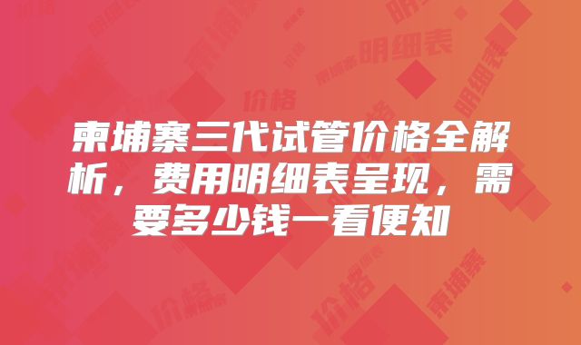 柬埔寨三代试管价格全解析，费用明细表呈现，需要多少钱一看便知