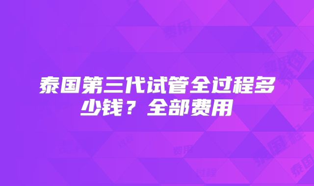 泰国第三代试管全过程多少钱?全部费用