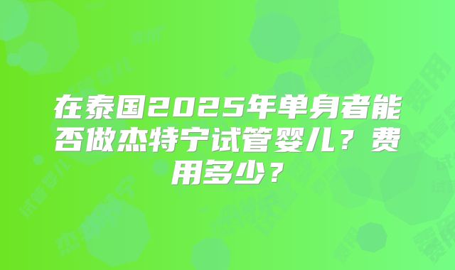 在泰国2025年单身者能否做杰特宁试管婴儿?费用多少?