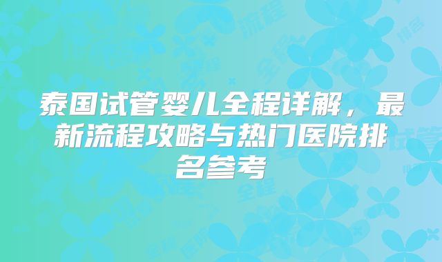 泰国试管婴儿全程详解,最新流程攻略与热门医院排名参考