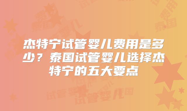 杰特宁试管婴儿费用是多少?泰国试管婴儿选择杰特宁的五大要点