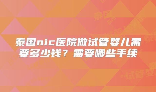 泰国nic医院做试管婴儿需要多少钱？需要哪些手续