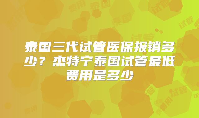泰国三代试管医保报销多少？杰特宁泰国试管最低费用是多少