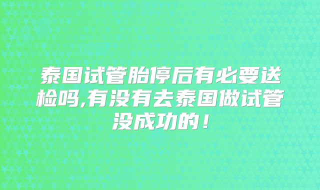 泰国试管胎停后有必要送检吗,有没有去泰国做试管没成功的！