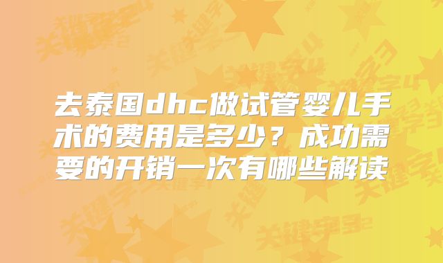 去泰国dhc做试管婴儿手术的费用是多少?成功需要的开销一次有哪些解读