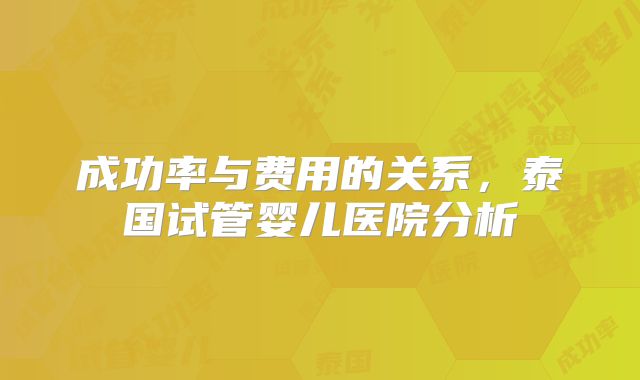 成功率与费用的关系,泰国试管婴儿医院分析