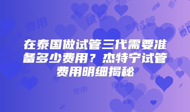 在泰国做试管三代需要准备多少费用?杰特宁试管费用明细揭秘