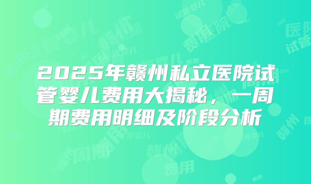2025年赣州私立医院试管婴儿费用大揭秘，一周期费用明细及阶段分析