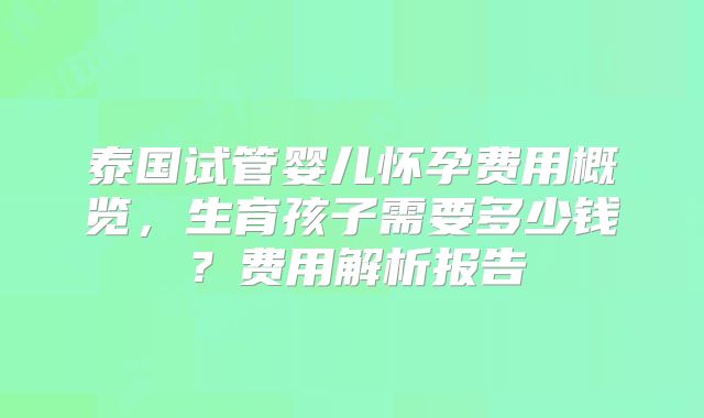 泰国试管婴儿怀孕费用概览，生育孩子需要多少钱？费用解析报告