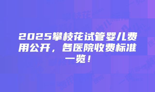 2025攀枝花试管婴儿费用公开,各医院收费标准一览!