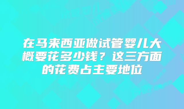 在马来西亚做试管婴儿大概要花多少钱？这三方面的花费占主要地位