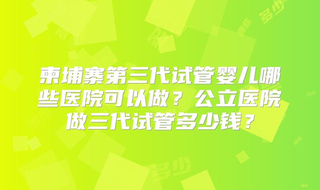 柬埔寨第三代试管婴儿哪些医院可以做？公立医院做三代试管多少钱？