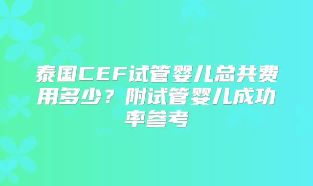 泰国CEF试管婴儿总共费用多少？附试管婴儿成功率参考