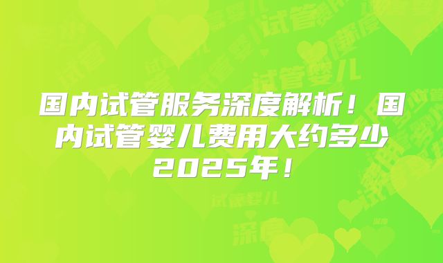 国内试管服务深度解析!国内试管婴儿费用大约多少2025年!