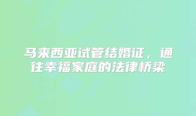 马来西亚试管结婚证，通往幸福家庭的法律桥梁