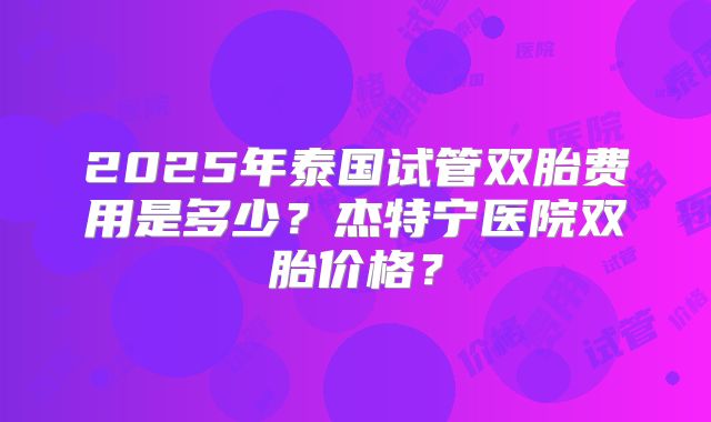 2025年泰国试管双胎费用是多少?杰特宁医院双胎价格?