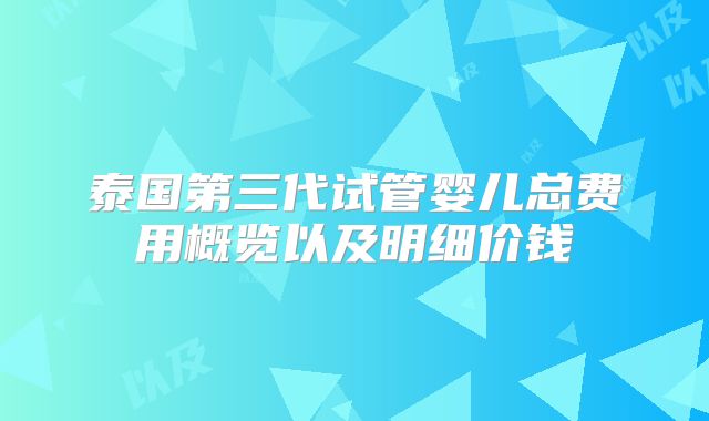 泰国第三代试管婴儿总费用概览以及明细价钱