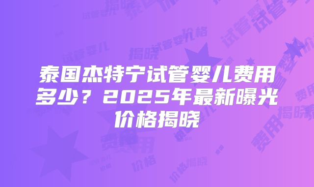 泰国杰特宁试管婴儿费用多少？2025年最新曝光价格揭晓
