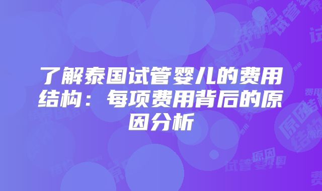 了解泰国试管婴儿的费用结构：每项费用背后的原因分析