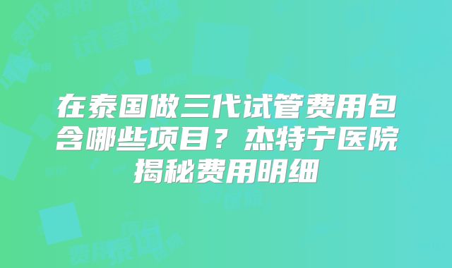 在泰国做三代试管费用包含哪些项目？杰特宁医院揭秘费用明细