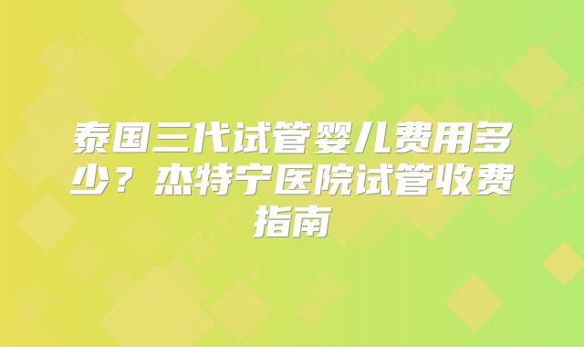 泰国三代试管婴儿费用多少?杰特宁医院试管收费指南