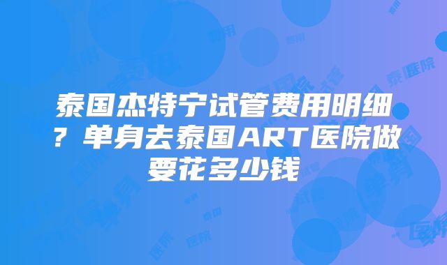 泰国杰特宁试管费用明细？单身去泰国ART医院做要花多少钱
