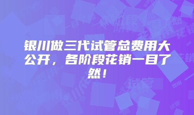 银川做三代试管总费用大公开，各阶段花销一目了然！