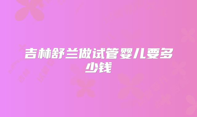 吉林舒兰做试管婴儿要多少钱