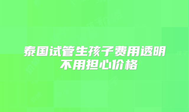 泰国试管生孩子费用透明 不用担心价格
