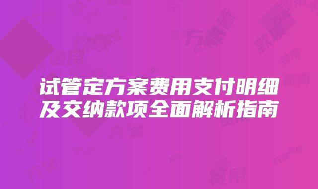 试管定方案费用支付明细及交纳款项全面解析指南