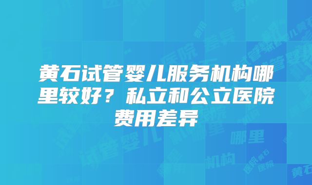 黄石试管婴儿服务机构哪里较好？私立和公立医院费用差异