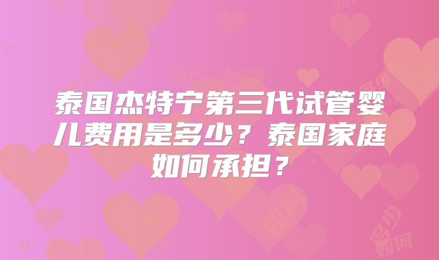泰国杰特宁第三代试管婴儿费用是多少?泰国家庭如何承担?