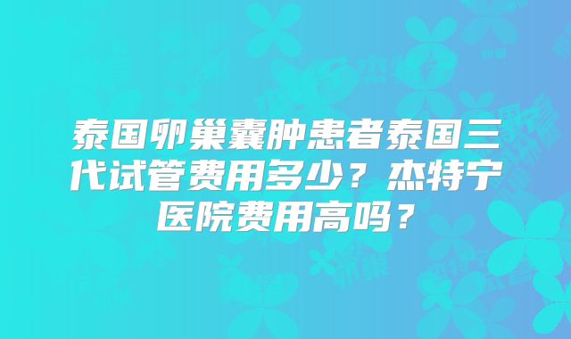 泰国卵巢囊肿患者泰国三代试管费用多少？杰特宁医院费用高吗？