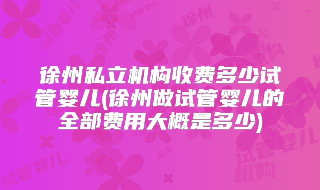 徐州私立机构收费多少试管婴儿(徐州做试管婴儿的全部费用大概是多少)