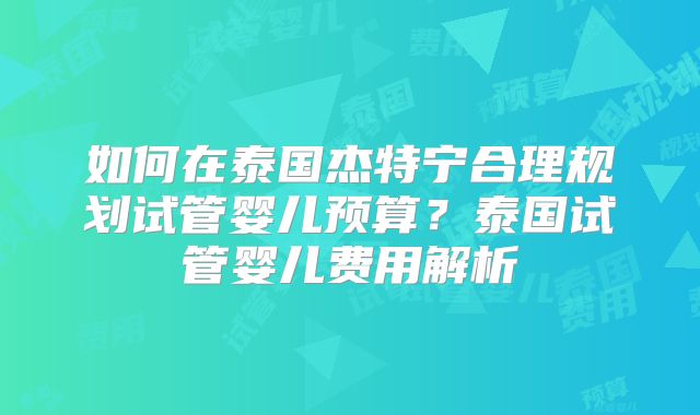 如何在泰国杰特宁合理规划试管婴儿预算?泰国试管婴儿费用解析