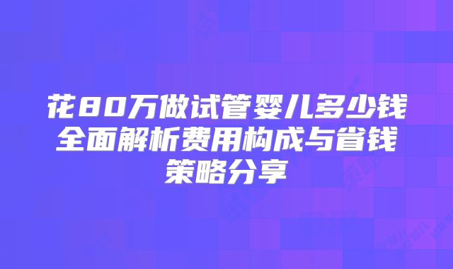 花80万做试管婴儿多少钱全面解析费用构成与省钱策略分享