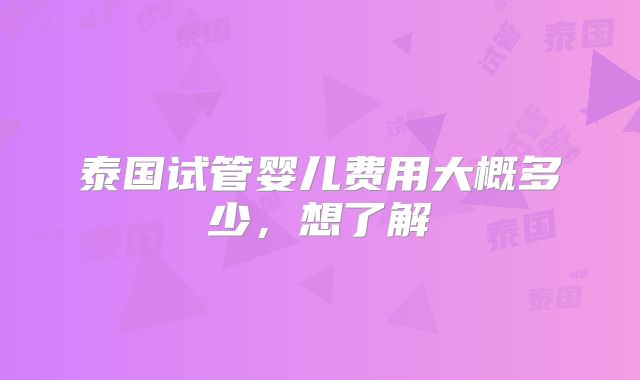 泰国试管婴儿费用大概多少,想了解
