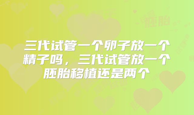 三代试管一个卵子放一个精子吗，三代试管放一个胚胎移植还是两个