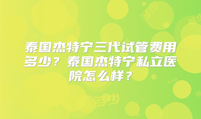泰国杰特宁三代试管费用多少？泰国杰特宁私立医院怎么样？