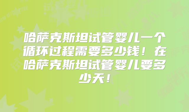 哈萨克斯坦试管婴儿一个循环过程需要多少钱！在哈萨克斯坦试管婴儿要多少天！