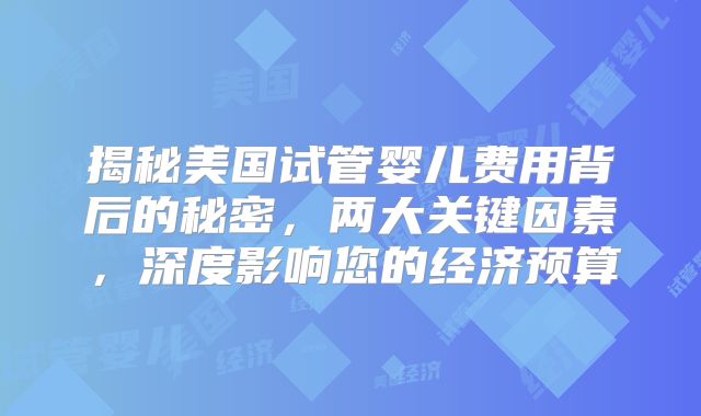 揭秘美国试管婴儿费用背后的秘密,两大关键因素,深度影响您的经济预算