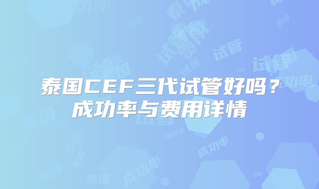 泰国CEF三代试管好吗?成功率与费用详情