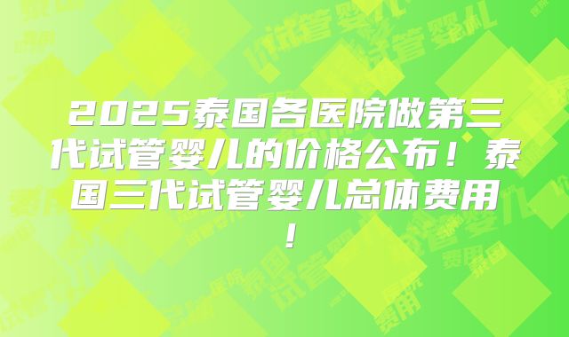 2025泰国各医院做第三代试管婴儿的价格公布!泰国三代试管婴儿总体费用!