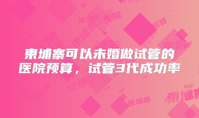 柬埔寨可以未婚做试管的医院预算,试管3代成功率